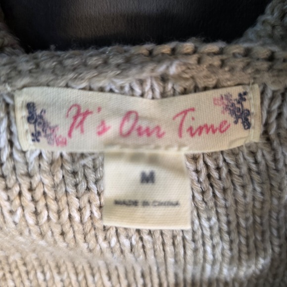 It's Our Time Beige Cable Knit Cowl Neck Sweater Women's M - Picture 3 of 7